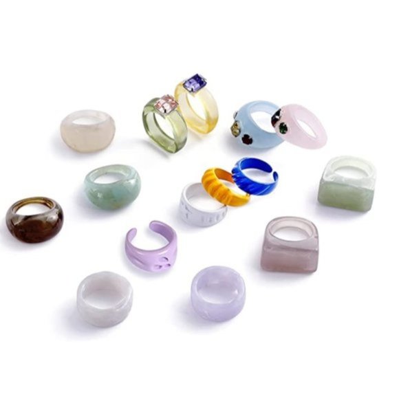 Brandy Melville Jewelry - BRANDY MELVILLE 15 Pcs Colorful Rhinestone Resin Cute Trendy Chunky Rings